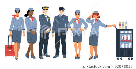 Airplane crew pilot, assistant and stewardess team Airplane crew pilot, assistant and stewardess team 92978033