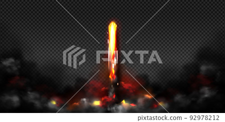 Missile effect rocket launch fire trail with smoke 92978212