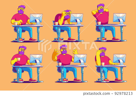 Office worker different emotions and activities 92978213