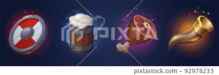 Viking game props icons, barbarian warrior assets Viking game props icons, barbarian warrior assets 92978233