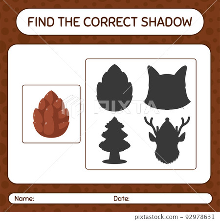Find the correct shadows game with pine cone. worksheet for preschool kids, kids activity sheet 92978631