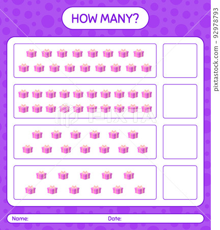 How many counting game with gift box. worksheet for preschool kids, kids activity sheet 92978793