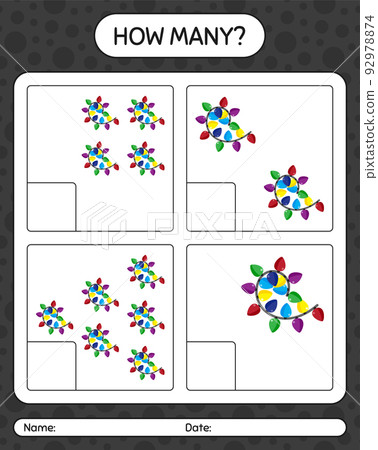 How many counting game with string light. worksheet for preschool kids, kids activity sheet 92978874