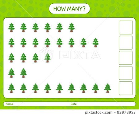 How many counting game with pine tree. worksheet for preschool kids, kids activity sheet 92978952