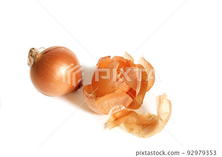 Onion and Onion Peel Isolated on White Background 92979353
