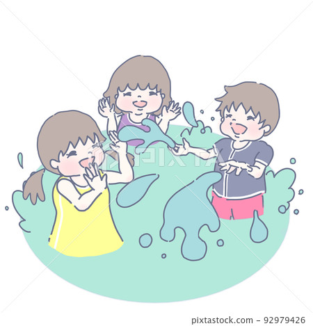 Children playing in the water in swimsuits (girls and boys private swimsuit ver) 92979426