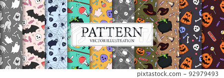 Set of 10 pcs. halloween patterns, elements of the holiday of the dead - Vector Set of 10 pcs. halloween patterns, elements of the holiday of the dead - Vector 92979493