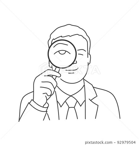 Businessman looking at magnifier. Businessman looking at magnifier. 92979504