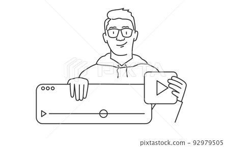 Man holding play button of video. Man holding play button of video. 92979505