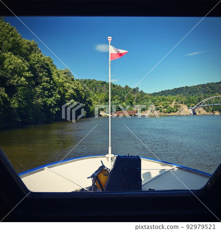 Brno Dam. View from the cruise ship.. Beautiful summer landscape in the Czech Republic. 92979521