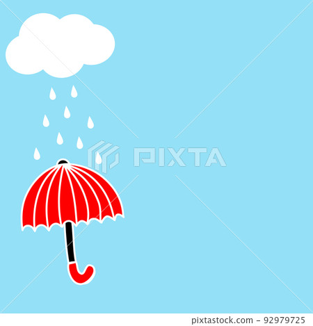 Red umbrella, clouds and rain in the blue sky background 92979725