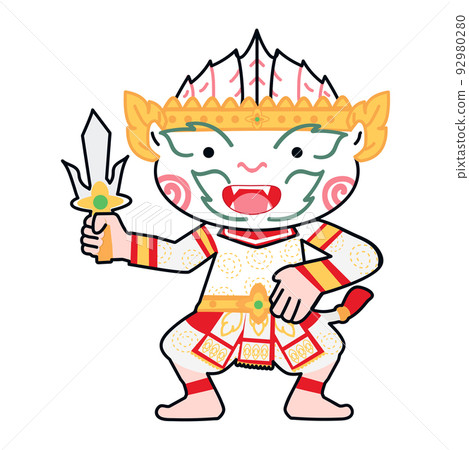 Cute cartoon Hanuman Thai character Cute cartoon Hanuman Thai character 92980280