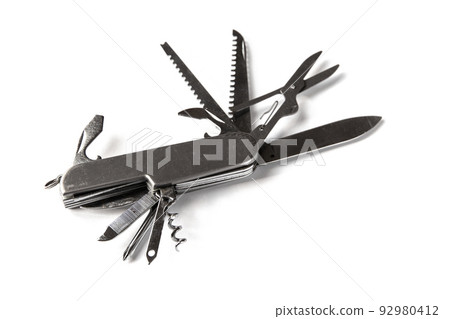 Metallic swiss knife isolated on white 92980412