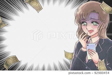 Worried about old age... Middle-aged woman checking pension and insurance system on smartphone 92980454