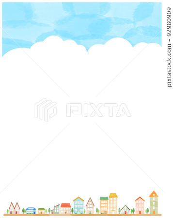 Cityscape frame with cute houses 92980909