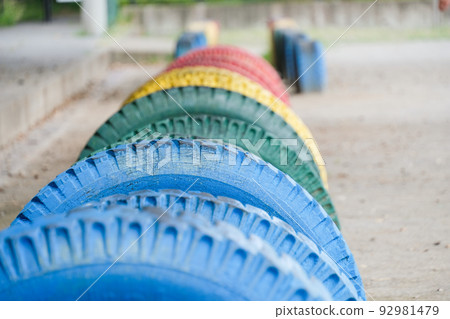 school yard tire jump 92981479