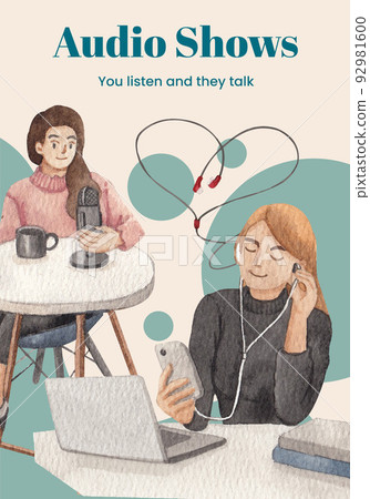 Poster template with international podcast day concept,watercolor style 92981600