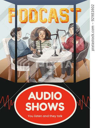 Poster template with international podcast day concept,watercolor style 92981602