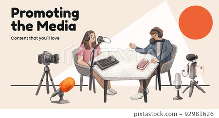 Blog header template with international podcast day concept,watercolor style Blog header template with international podcast day concept,watercolor style 92981626