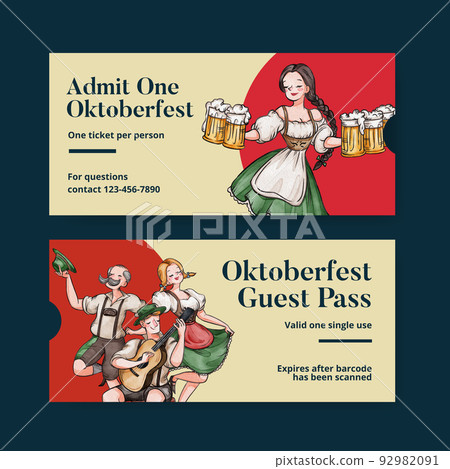 Ticket template with oktoberfest festive concept,watercolor style 92982091