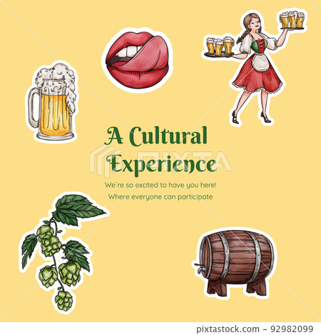 Sticker template with oktoberfest festive concept,watercolor style Sticker template with oktoberfest festive concept,watercolor style 92982099