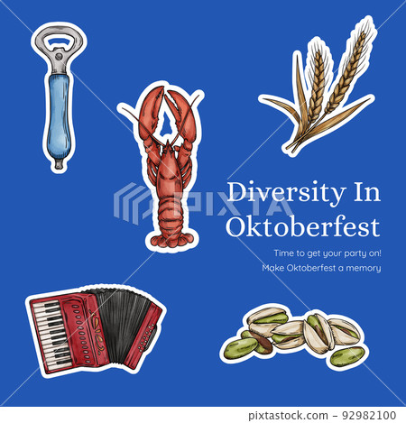 Sticker template with oktoberfest festive concept,watercolor style 92982100