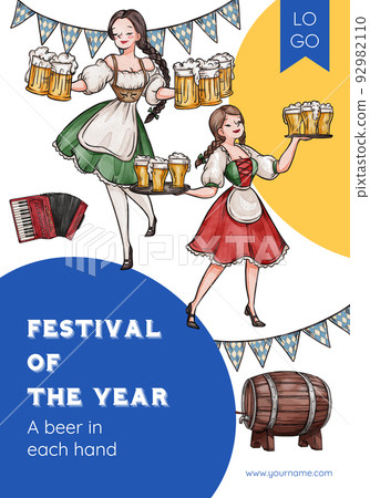 Poster template with oktoberfest festive concept,watercolor style 92982110