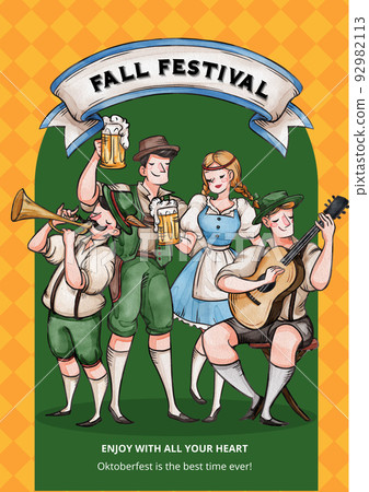 Poster template with oktoberfest festive concept,watercolor style Poster template with oktoberfest festive concept,watercolor style 92982113