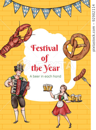 Poster template with oktoberfest festive concept,watercolor style 92982114
