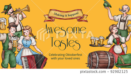 Facebook ads template with oktoberfest festive concept,watercolor style 92982125