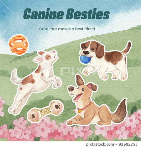 Sticker template with national fetch day concept,watercolor style 92982253