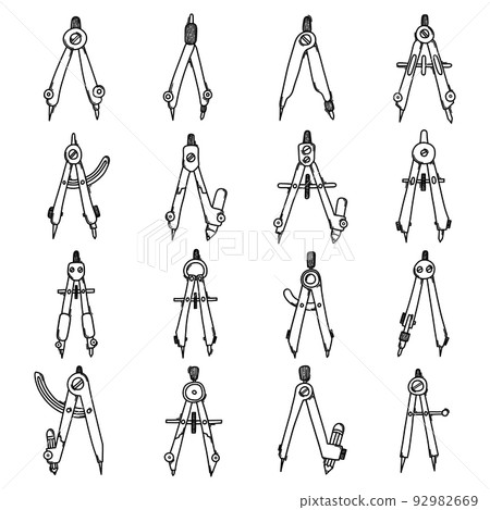 Technical Compass Doodle vector icon set. Drawing sketch illustration hand drawn line eps10 Technical Compass Doodle vector icon set. Drawing sketch illustration hand drawn line eps10 92982669