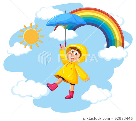 A girl wearing raincoat in the sky A girl wearing raincoat in the sky 92983446