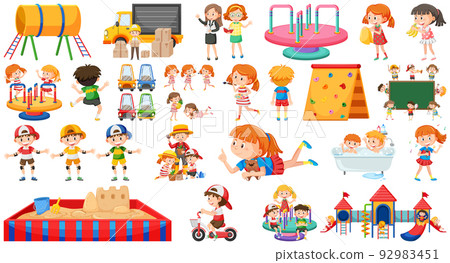 Set of children doing different activities Set of children doing different activities 92983451