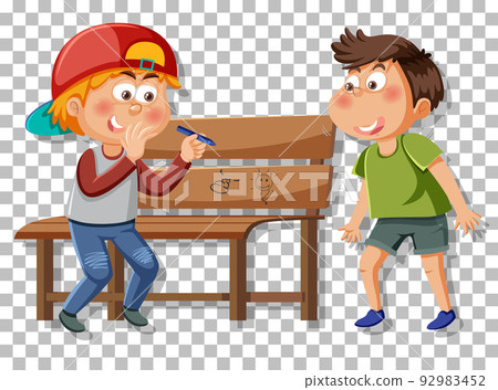 Two boy drawing on public bench 92983452