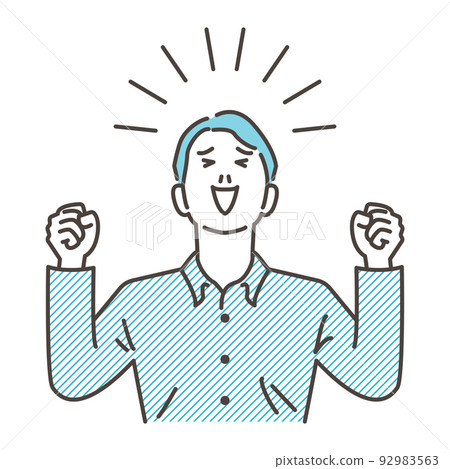 一個對雙手的膽量姿勢感到滿意的年輕男商人[矢量插圖素材] 92983563