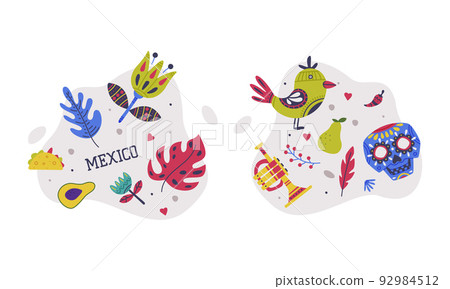 Set of Mexican traditional culture elements cartoon vector illustration 92984512