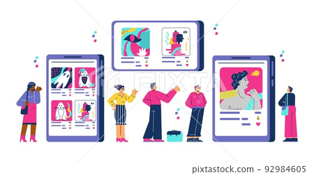 Abstract NFT art concept with people in digital gallery or museum, flat vector illustration on white background. Abstract NFT art concept with people in digital gallery or museum, flat vector illustration on white background. 92984605