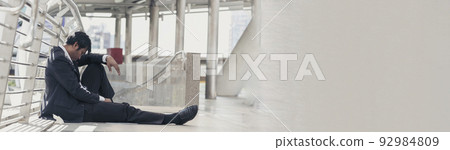 Banner Failure businessman unemployed jobless recession crisis stress and lose job. Panorama Despair Failure bankruptcy businesspeople in middle aged depressed failed situation wide with copy space Banner Failure businessman unemployed jobless recession crisis stress and lose job. Panorama Despair Failure bankruptcy businesspeople in middle aged depressed failed situation wide with copy space 92984809