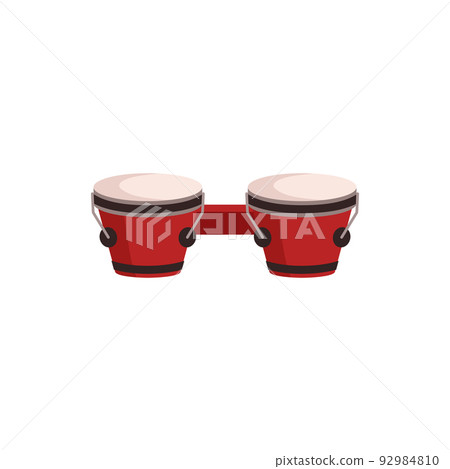 Bongo drums percussion musical instruments, flat vector illustration isolated on white background. 92984810