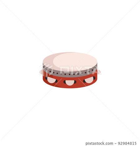 Tambourine percussion musical instrument, flat vector illustration isolated on white background. 92984815