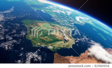Cinematic space view of Europe, realistic planet Earth rotation in cosmos 92984938