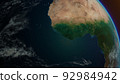 Africa continent of Planet Earth rotation a day from the space. Sunrise at Earth 92984942
