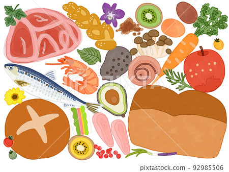 Illustrations of various foods, background materials, illustrations, watercolor paintings 92985506