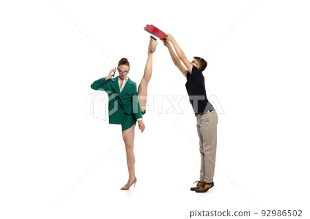 Achievements, challenges. Business partners having meeting isolated over white background. Co-workers, students and their relationship. 92986502