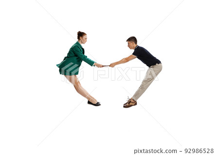 Dispute. Business partners having meeting isolated over white background. Co-workers, students and their relationship. Business, office concept 92986528