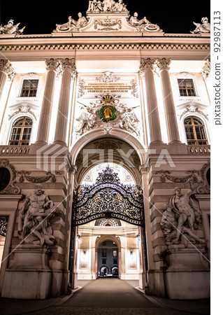 Open Gate Of The Former Residence Of The Emperor "Hofburg" In The Night In Vienna In Austria Open Gate Of The Former Residence Of The Emperor "Hofburg" In The Night In Vienna In Austria 92987113