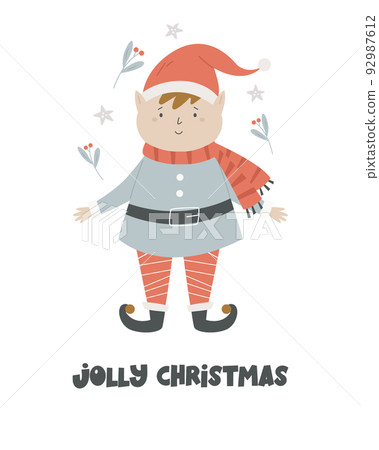 Christmas holiday card with funny elf boy in a winter hat 92987612