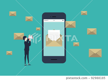一位在電子郵件營銷方面取得成功的商人的插圖素材 一位在電子郵件營銷方面取得成功的商人的插圖素材 92988185