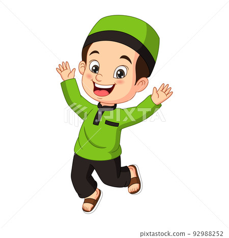 Happy muslim boy cartoon on white background Happy muslim boy cartoon on white background 92988252